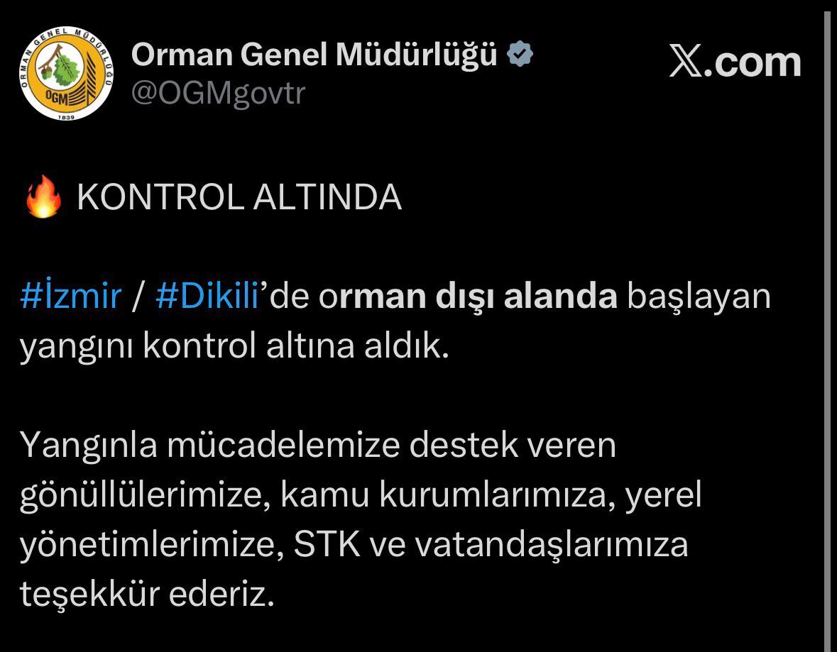Dikili'deki yangın kontrol altına alındı